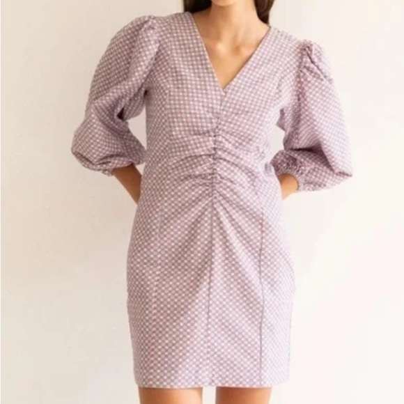 Tiny Big Sister Ruched Front Dress with Puff Sleeves - Picture 2 of 12